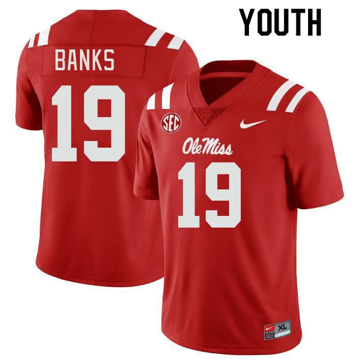 Youth #19 Travaris Banks Ole Miss Rebels College Football Jerseys Stitched-Red